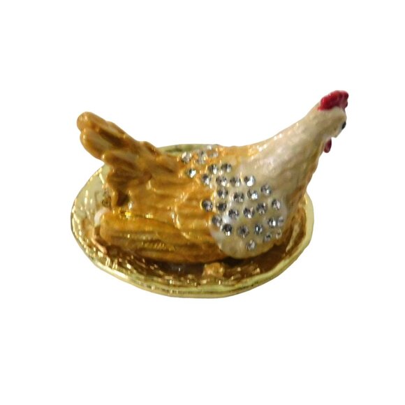 Hen with Eggs Hinged Box Bedazzled Gold Red White Silver Jeweled Collection - Picture 3 of 10
